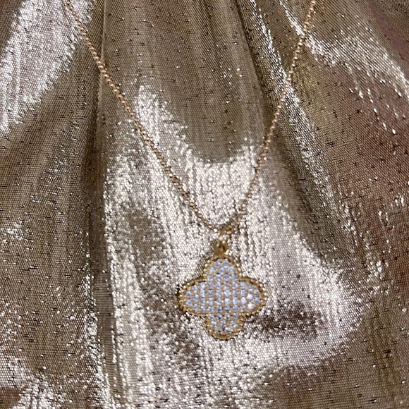 Pave CZ Clover Necklace 18K Gold Filled W/ 18” sparkle beaded chain - Picture 5 of 5